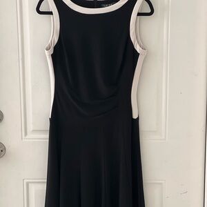 Ralph Lauren Elegant Black Midi Dress with White Accents